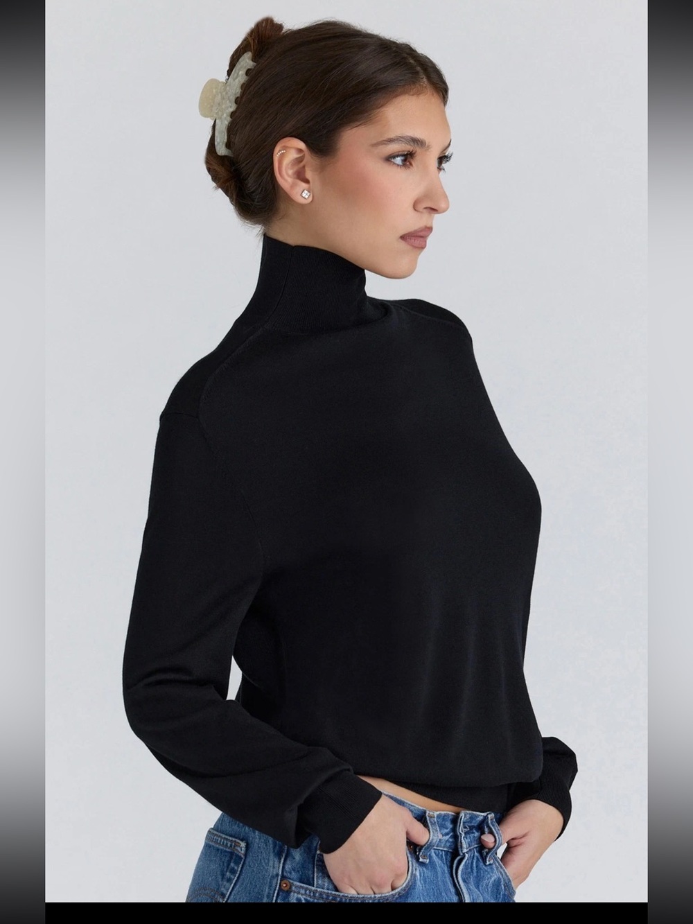 HOUSE OF CB 'Angel' Black Silk + Wool Roll Neck Sweater/Size S NWOT